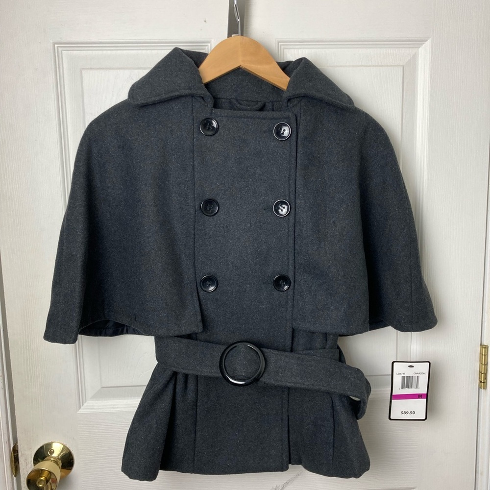Women’s Krush cape double breasted jacket in Black or Charcoal Gray